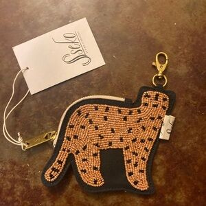 New with Tags Beaded Canvas Cheetah Coin Purse